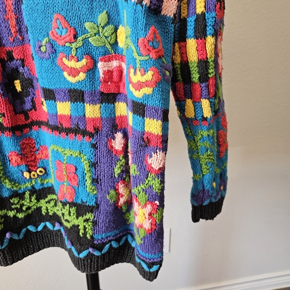 Celina Yang vintage Spring garden ABCD knit mock neck sweater Large - Picture 3 of 8